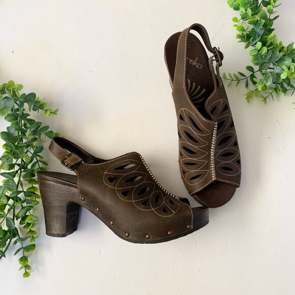 Dankso Rowena Leather Heel Clog Sandals Size 41 9.5-10 - Picture 1 of 8
